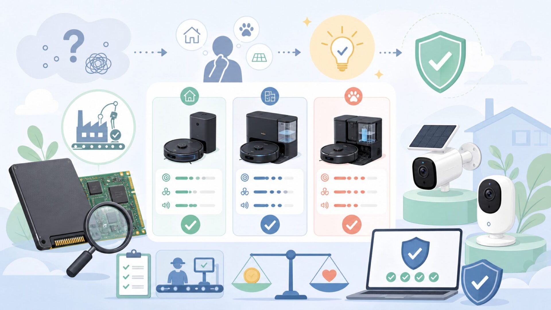 Eufy Homeのおすすめ製品 — 用途別に選ぶポイントを表すイラスト