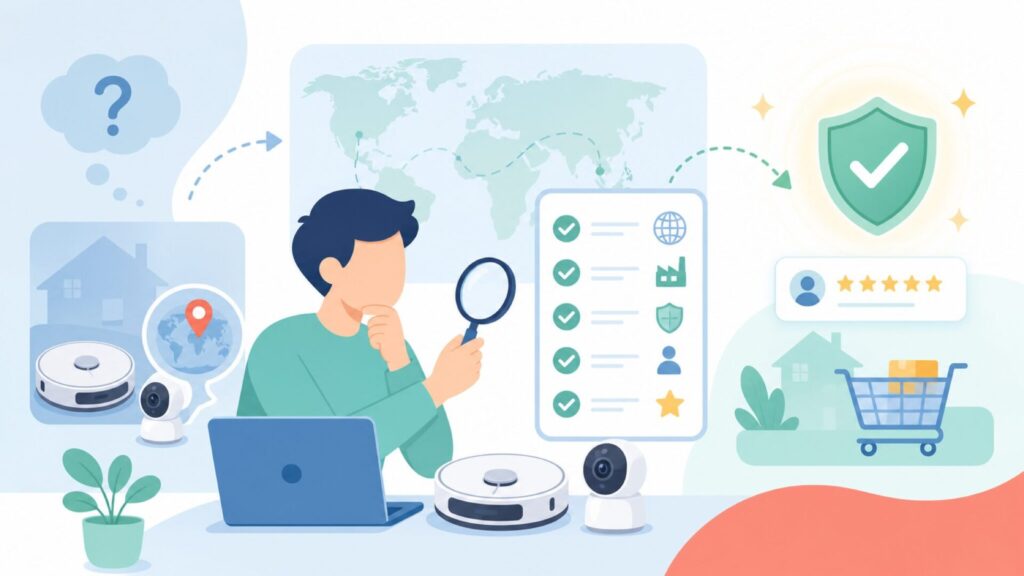 Eufy Homeはどこの国のブランド？中国製への不安を正直に解説しますの要点を表すイラスト