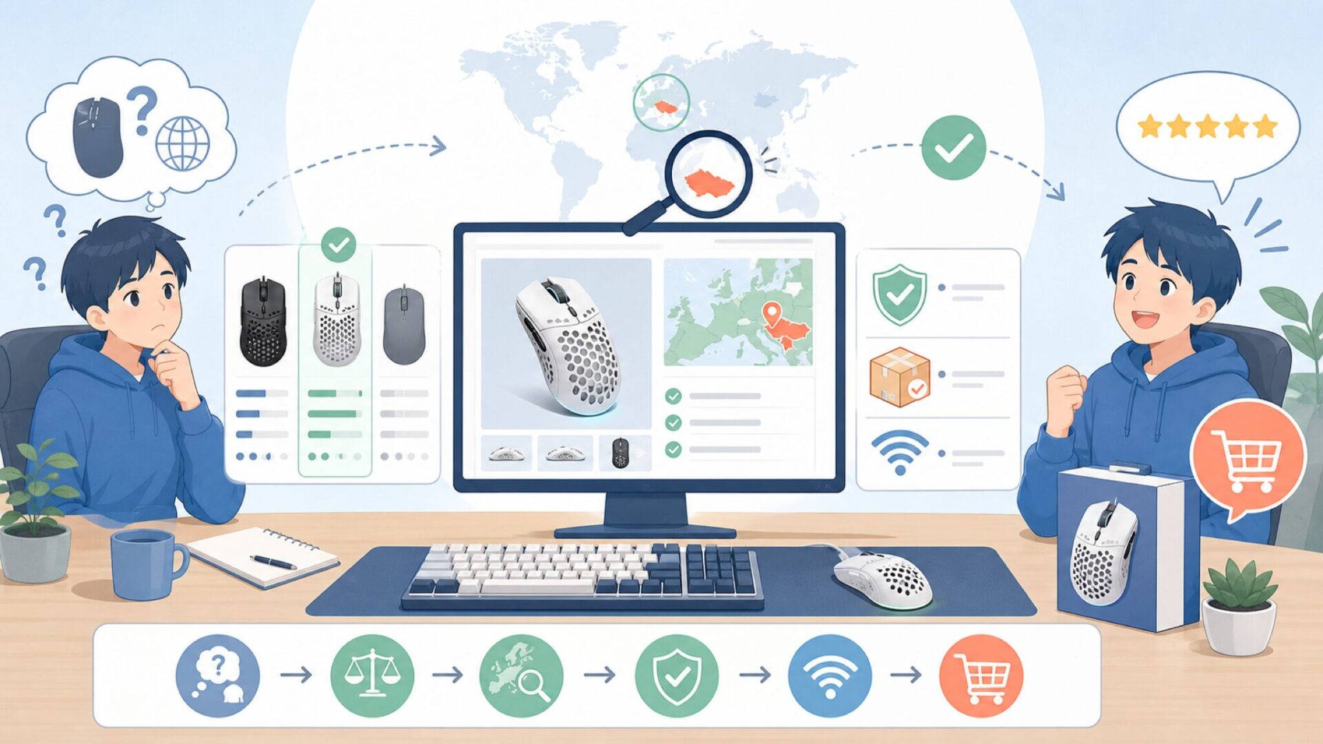 G-Wolves どこの国?チェコ発の超軽量ゲーミングマウスを徹底解説の要点を表すイラスト