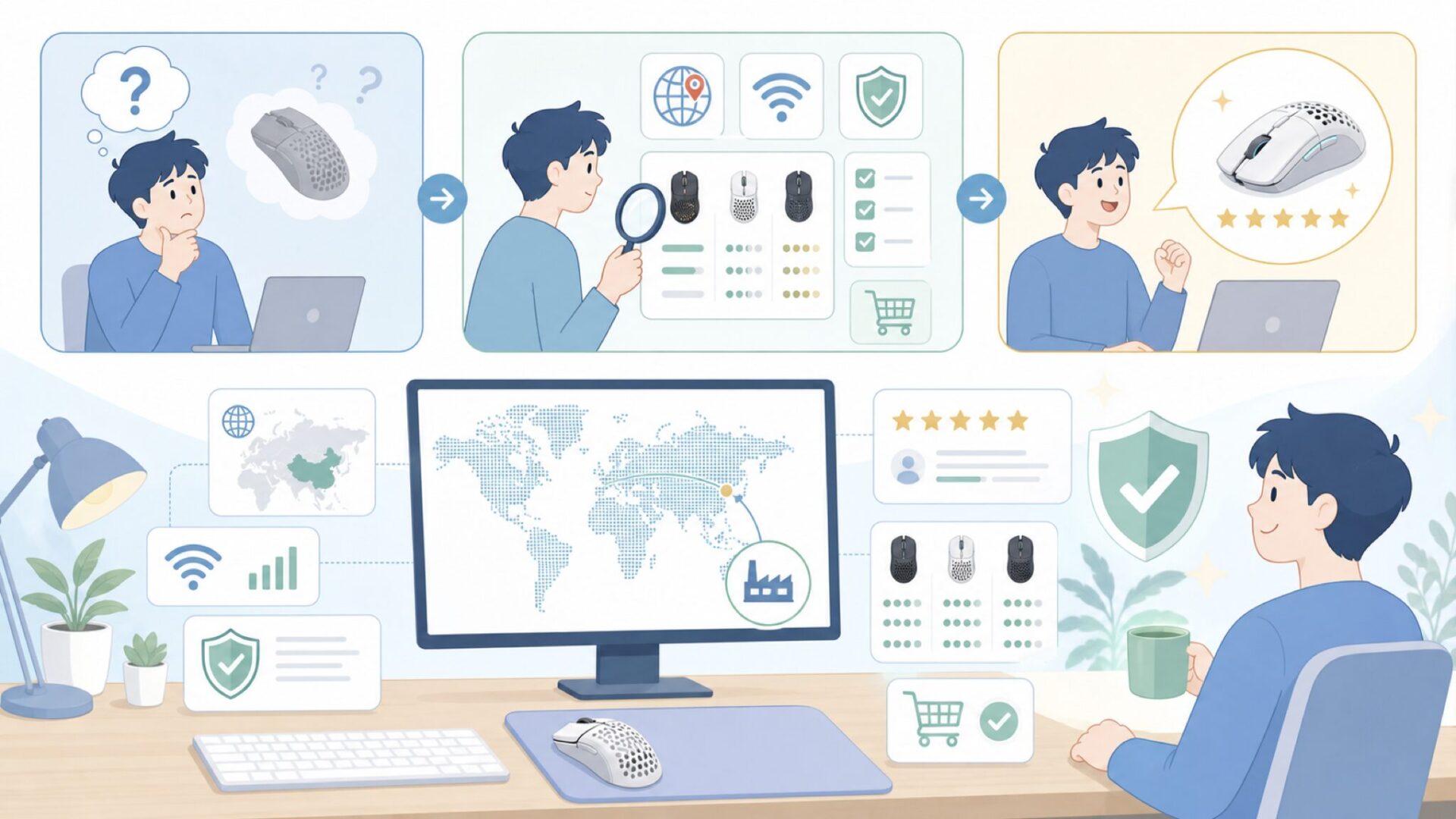 WLmouseはどこの国のブランド?中国発のゲーミングマウス専門メーカーを徹底解説の要点を表すイラス