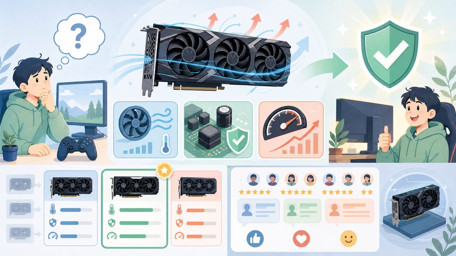 Gainwardは信頼できるメーカーか？品質の実態を確認するを表すイラスト
