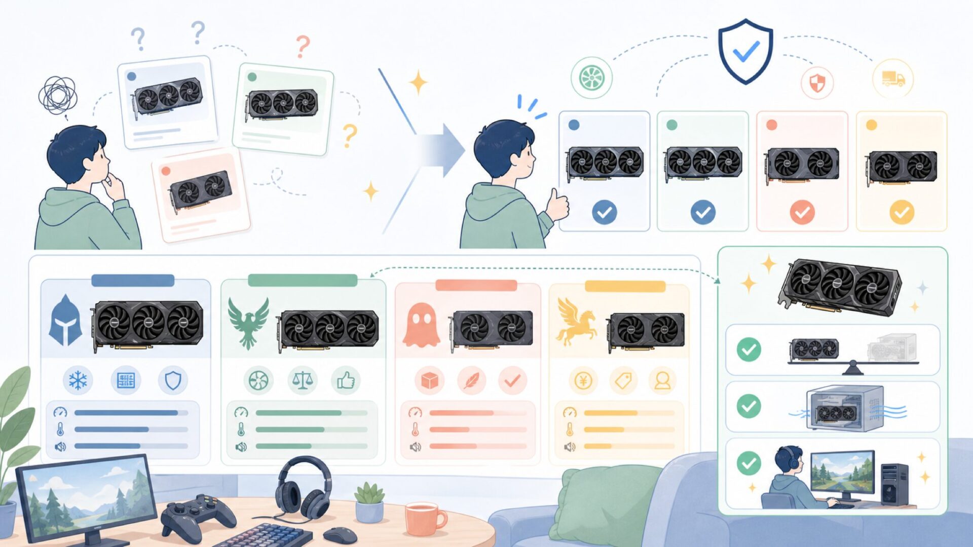 Gainwardの製品ラインナップと日本向けモデルを表すイラスト