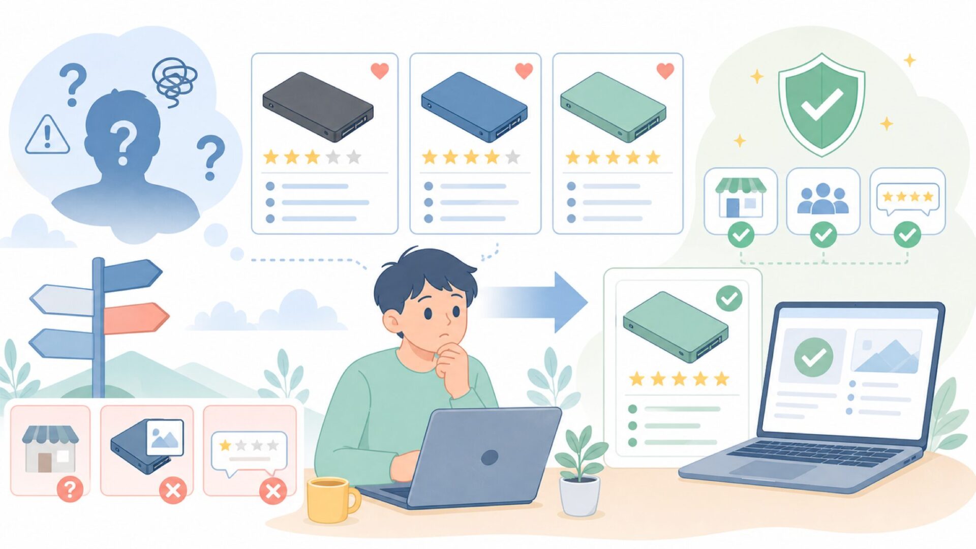 AOOSTARが怪しいと言われる理由を表すイラスト