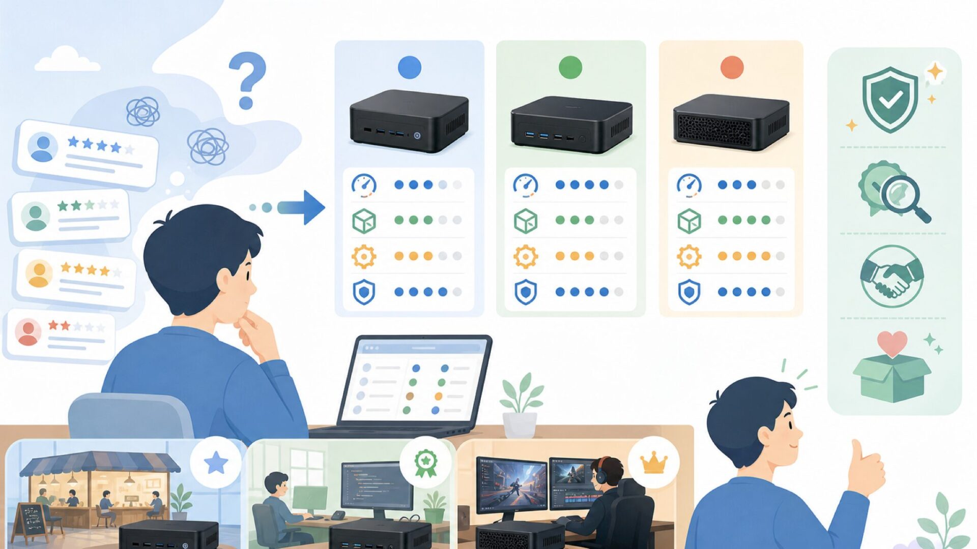 AOOSTARと比較されやすい中国系ミニPCブランドを表すイラスト