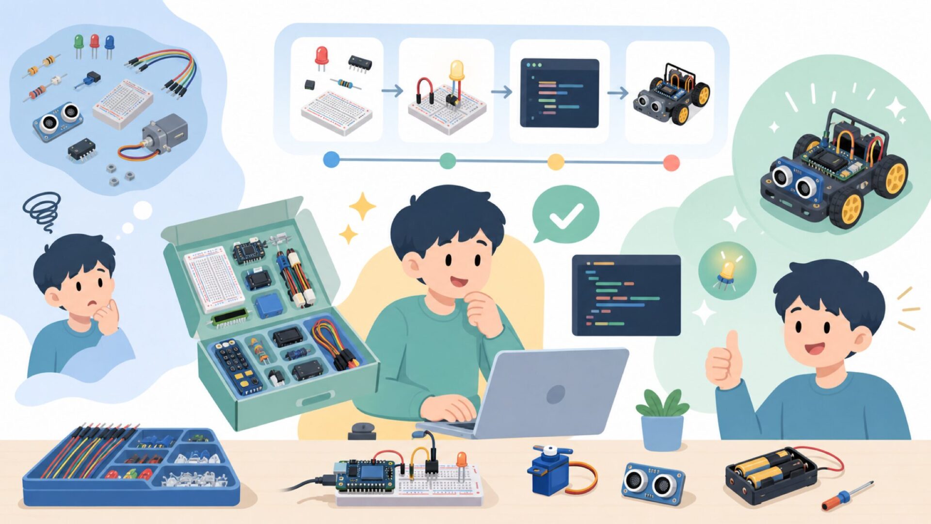 初心者がSunFounderを選ぶメリットを表すイラスト