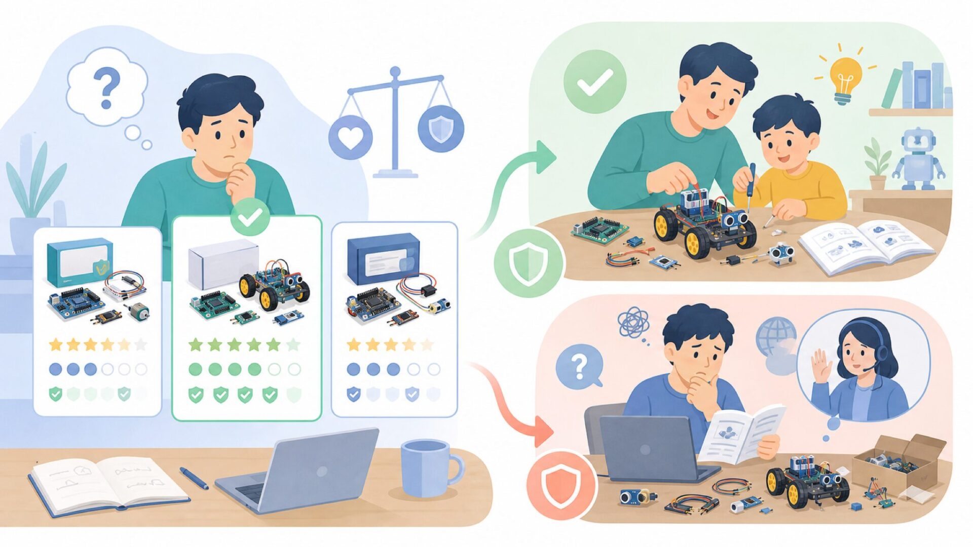 SunFounderがおすすめな人と慎重に考えたい人を表すイラスト