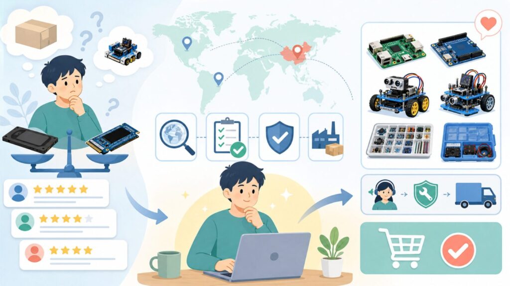SunFounderはどこの国のメーカー？中国発ブランドの評判と電子工作キットの選び方の要点を表すイ