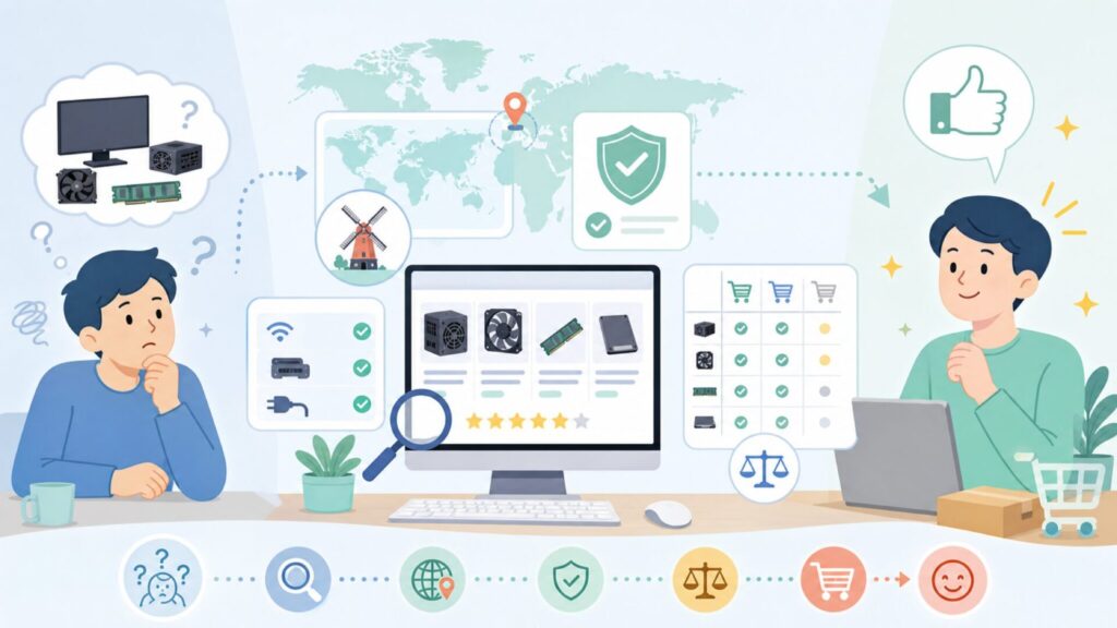 PHILIPSのPCコンポーネントはどこの国？オランダ老舗ブランドの全貌の要点を表すイラスト