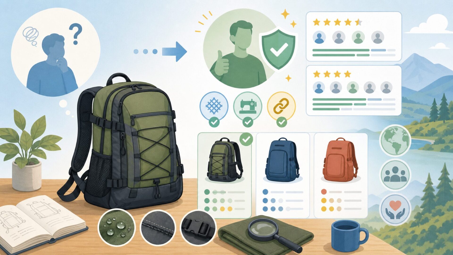 Highlander Outdoorの品質と信頼性を表すイラスト
