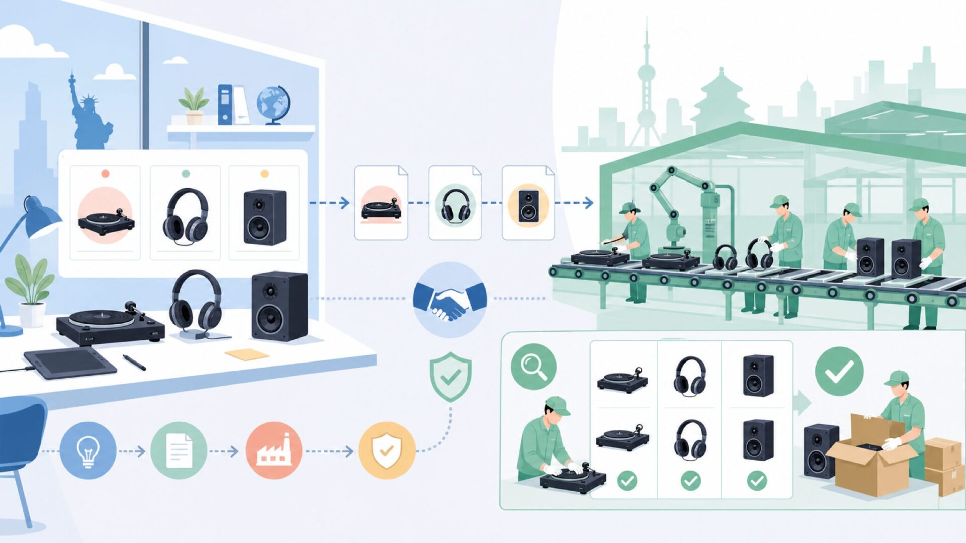 ION Audioの製造国はどこか——「アメリカブランド×中国製造」の構造を理解するを表すイラスト