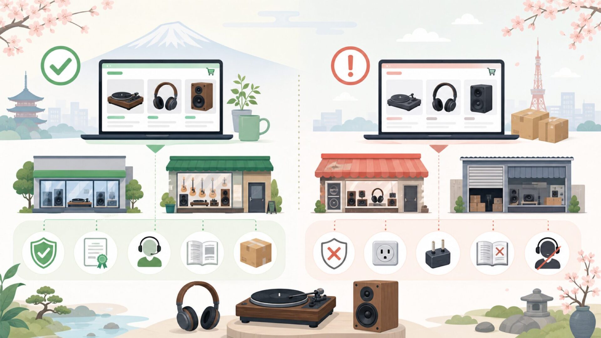日本でのION Audio購入環境——正規品と並行輸入品の違いを表すイラスト