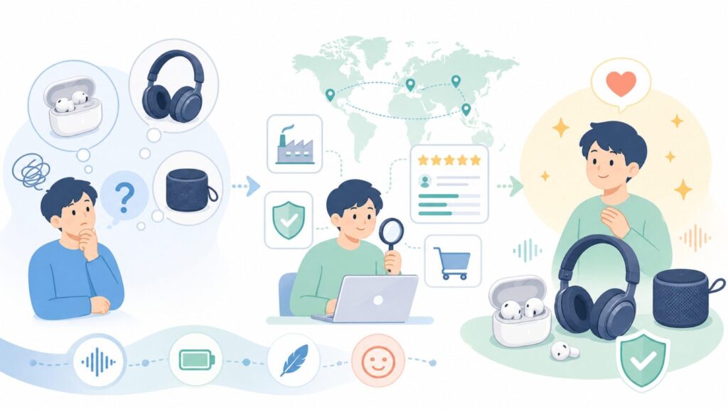 NUBWOはどこの国のメーカー？中国・東莞発の老舗ブランドを徹底解説の要点を表すイラスト