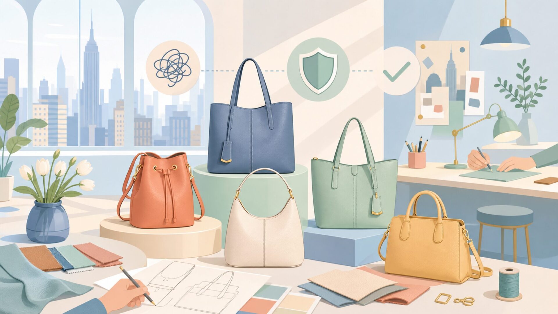 Mansur Gavrielはアメリカ・ニューヨーク発のブランドを表すイラスト