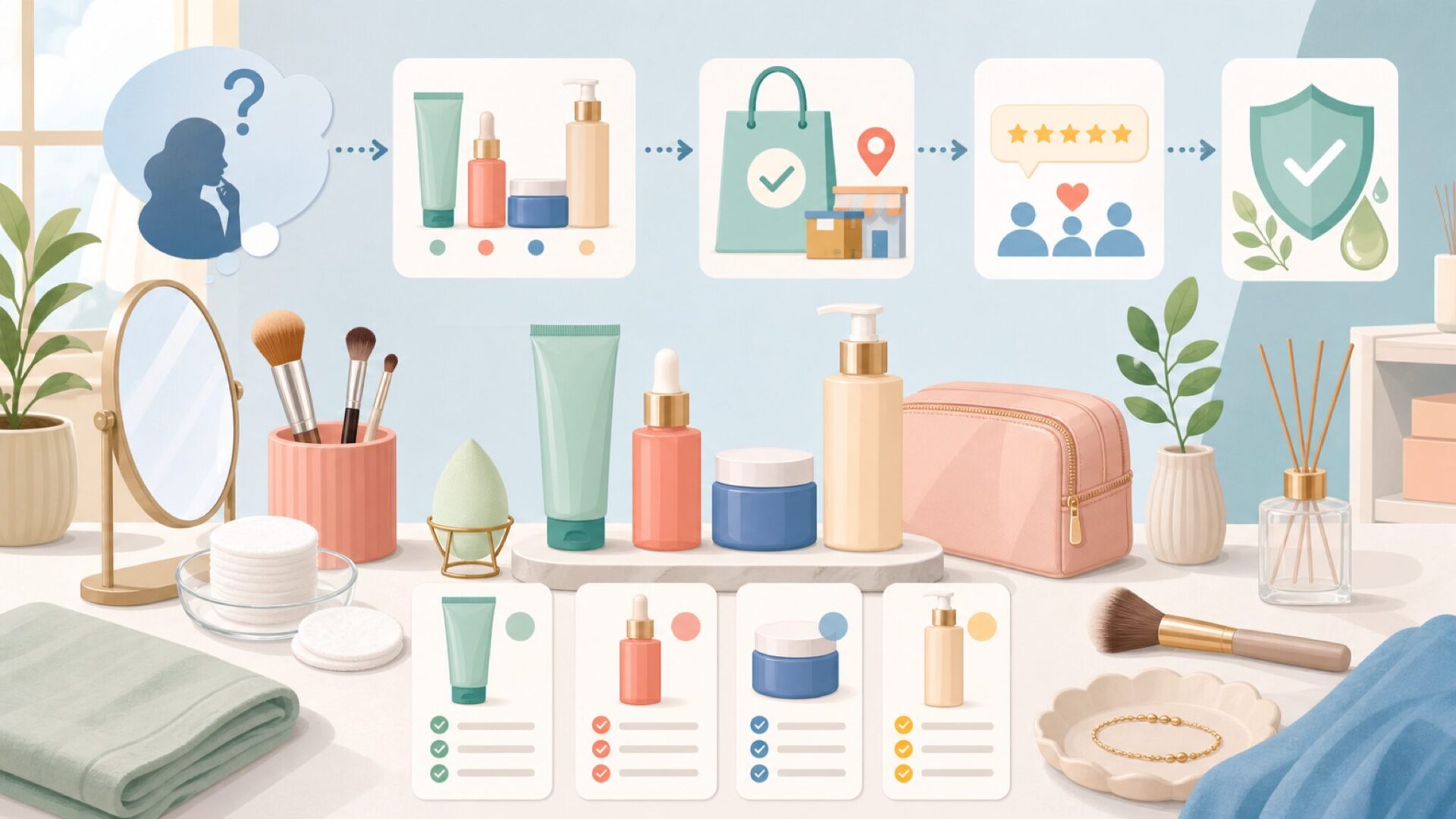 Kemy'sの商品ラインナップと購入できる場所を表すイラスト