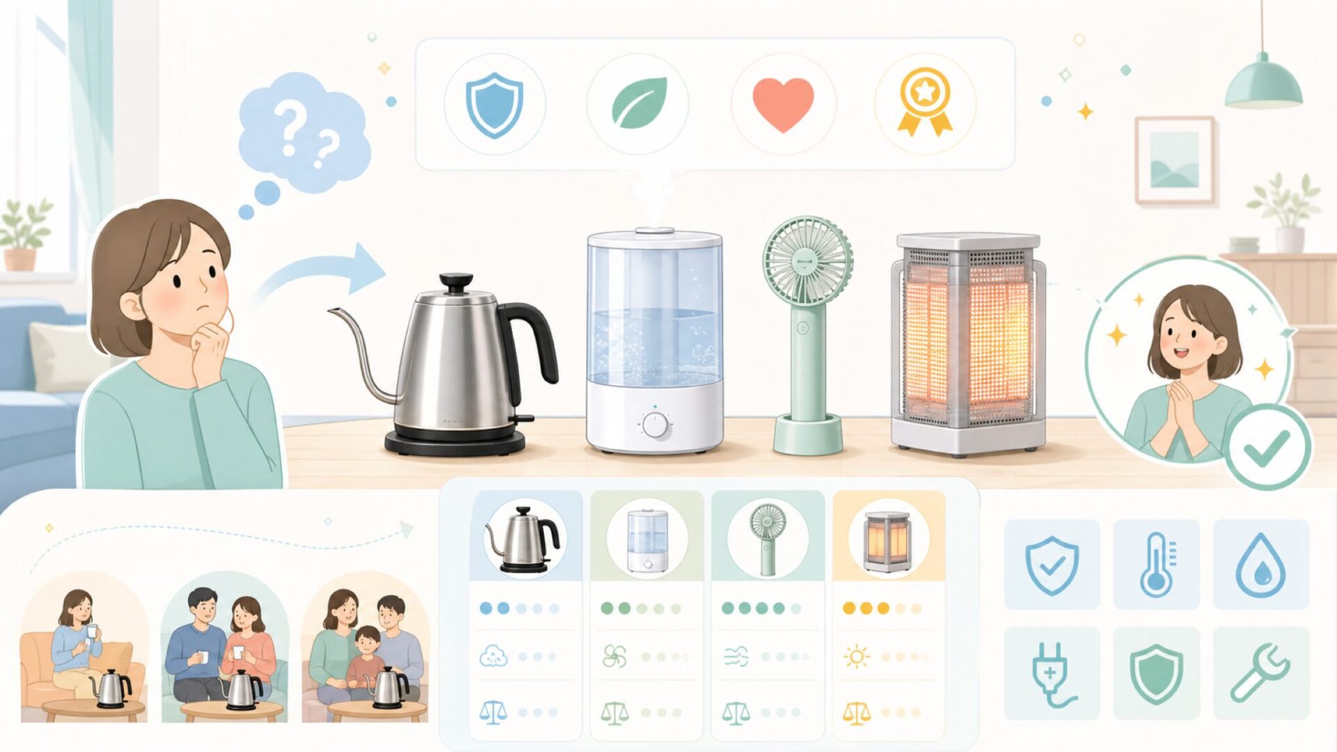 SSYFEIの主力製品ラインナップ——電気ケトルだけじゃないを表すイラスト
