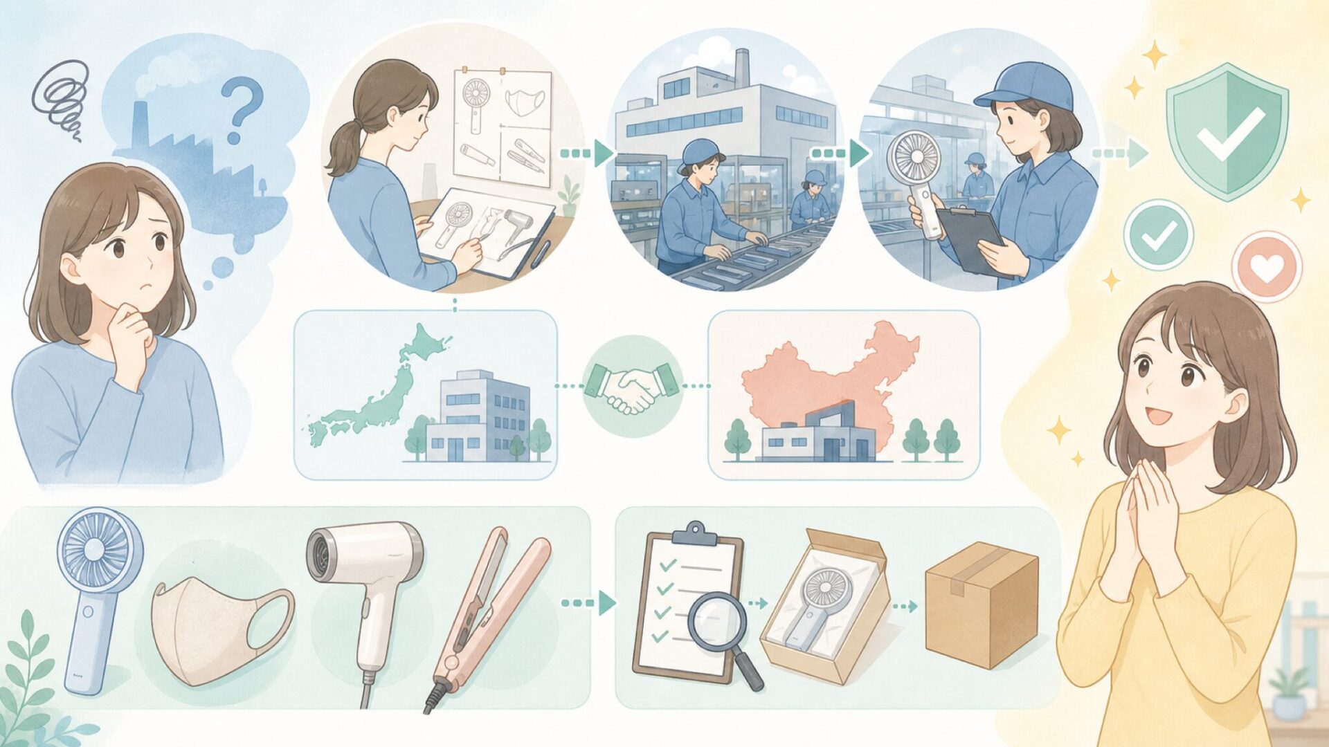 「中国製だから怪しい」という不安を整理するを表すイラスト