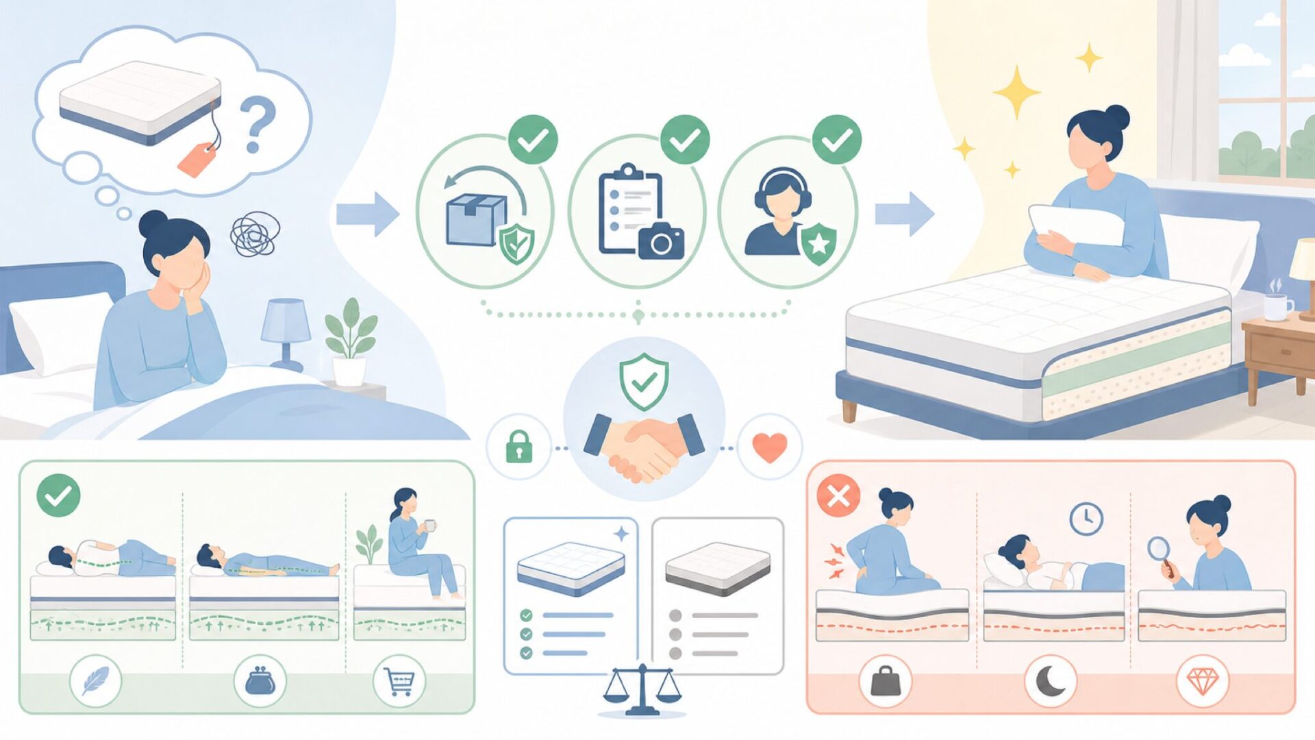 BQBを安全に購入するための3つの条件を表すイラスト