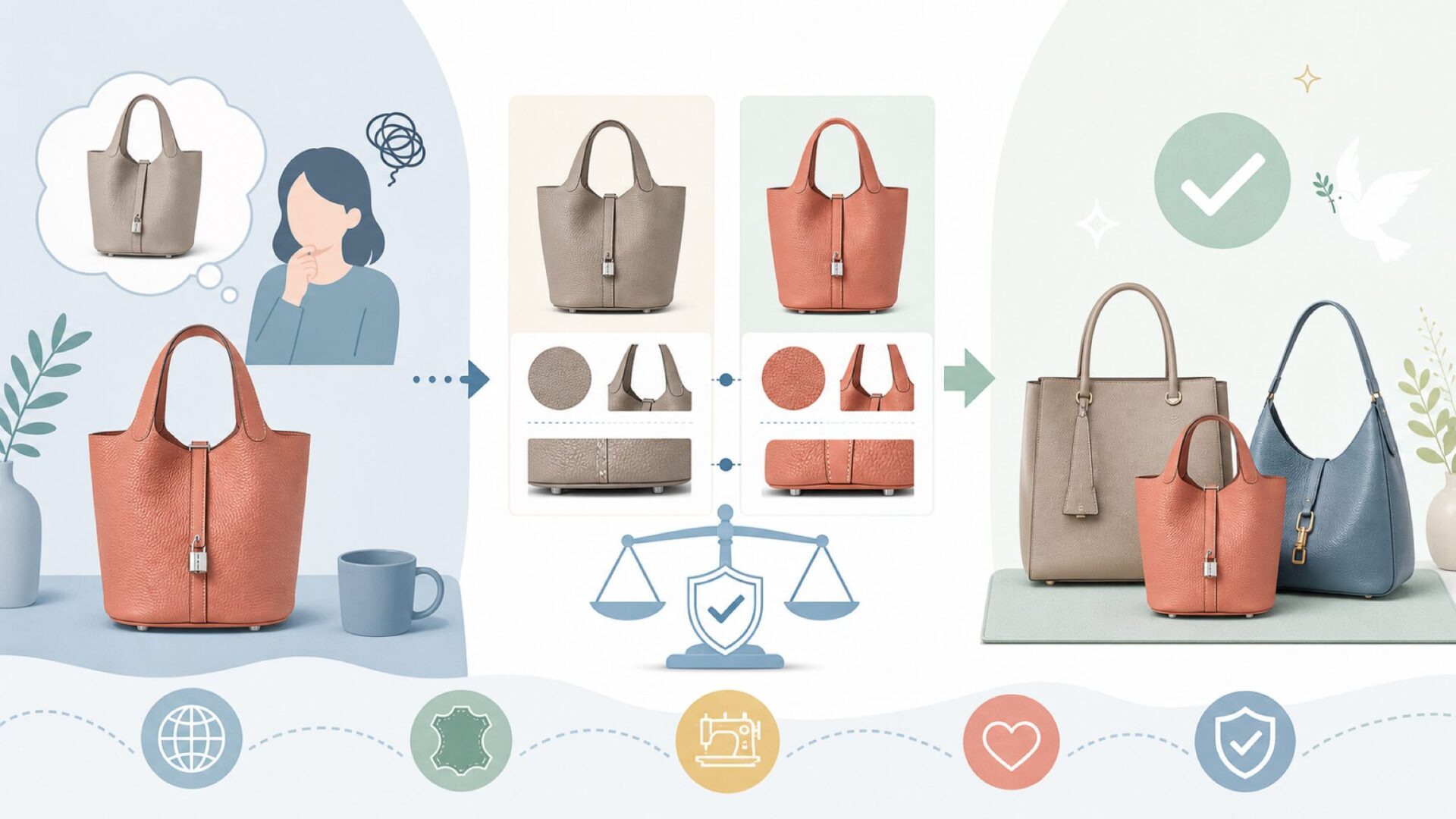「エルメスのピコタンに似ている」は本当か？懸念を正面から答えるを表すイラスト