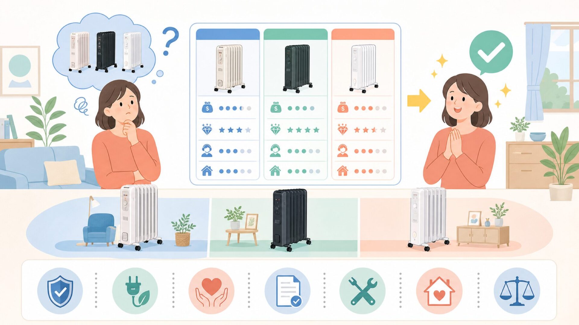 デロンギ・アイリスオーヤマと何が違う？3社を冷静に比べてみるを表すイラスト