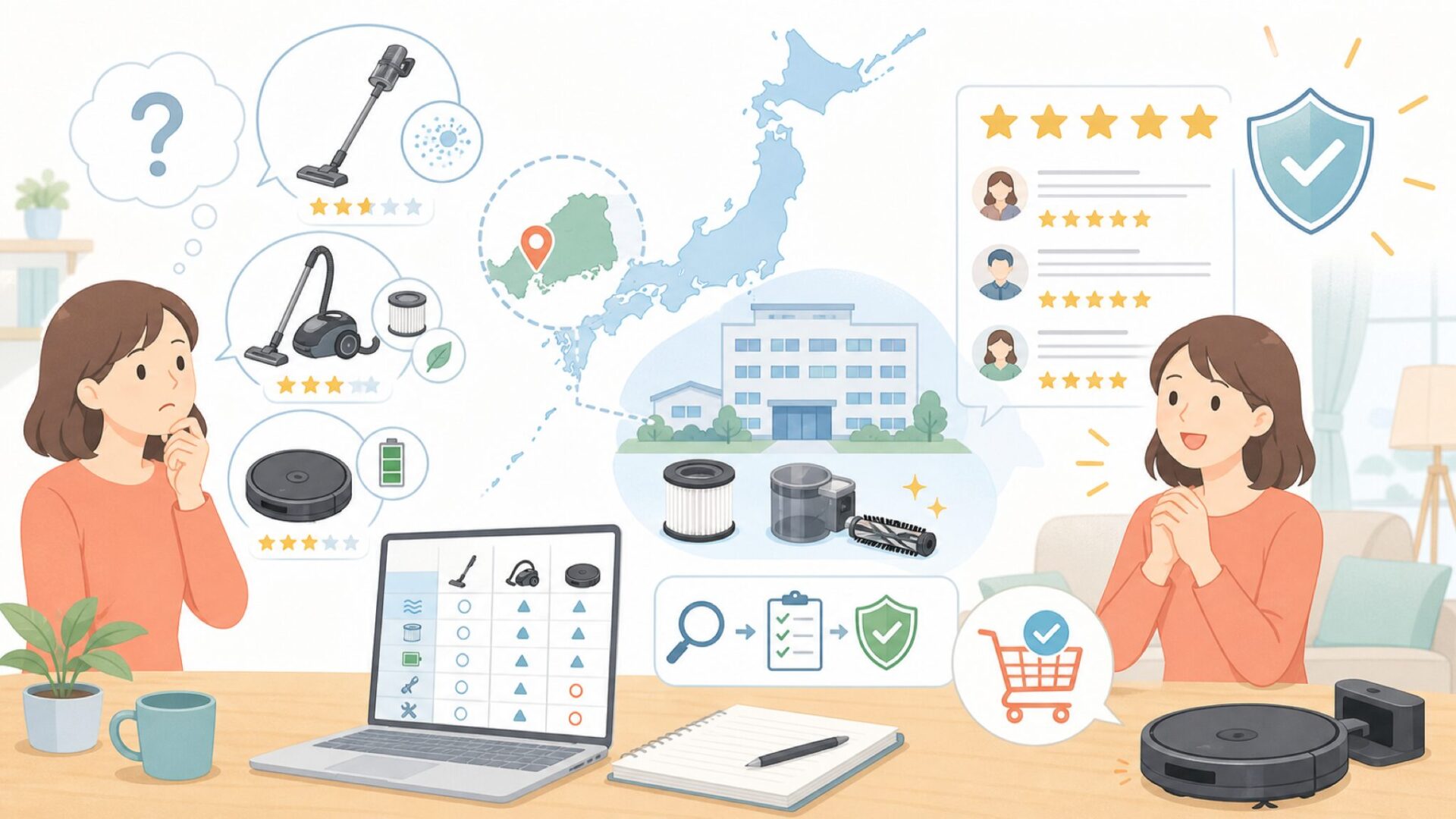 VERSOSはどこの国？広島発の日本企業ベルソスの実態と口コミまとめの要点を表すイラスト