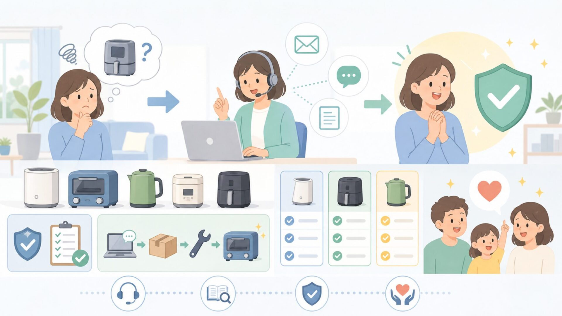 ライソンのアフターサービスとサポート体制を表すイラスト