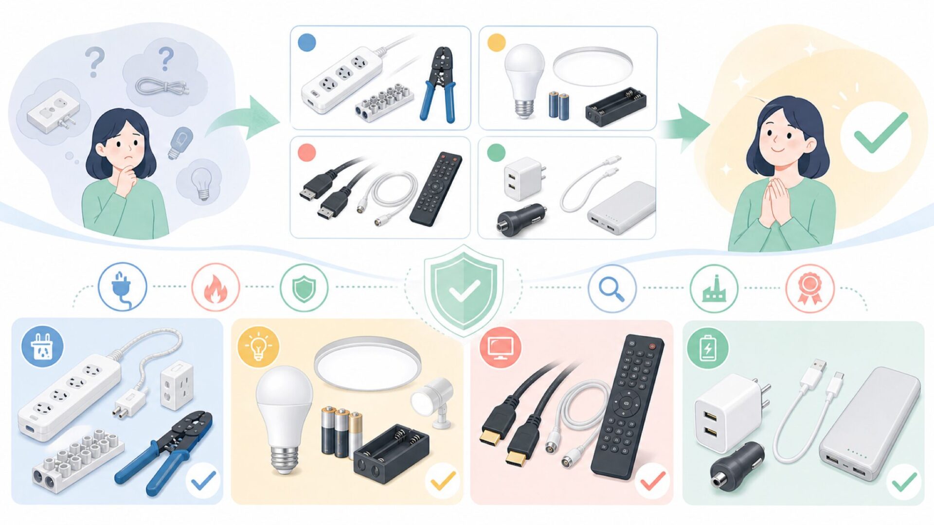 ELPAが手がける4つの製品カテゴリと品質の実態を表すイラスト