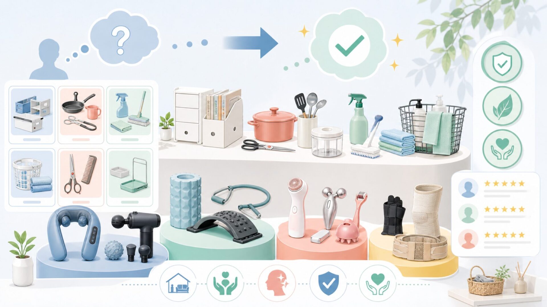 コモライフの製品ラインナップを表すイラスト