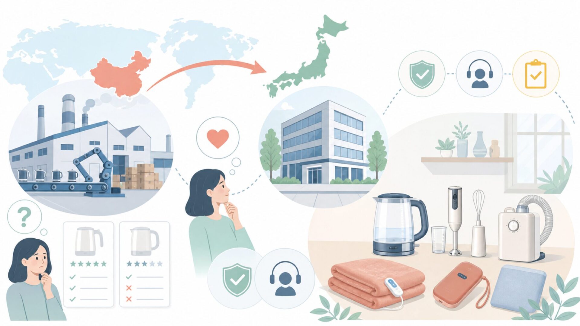 HAGOOGIは中国発のブランドで、現在は日本に会社を設立しているを表すイラスト