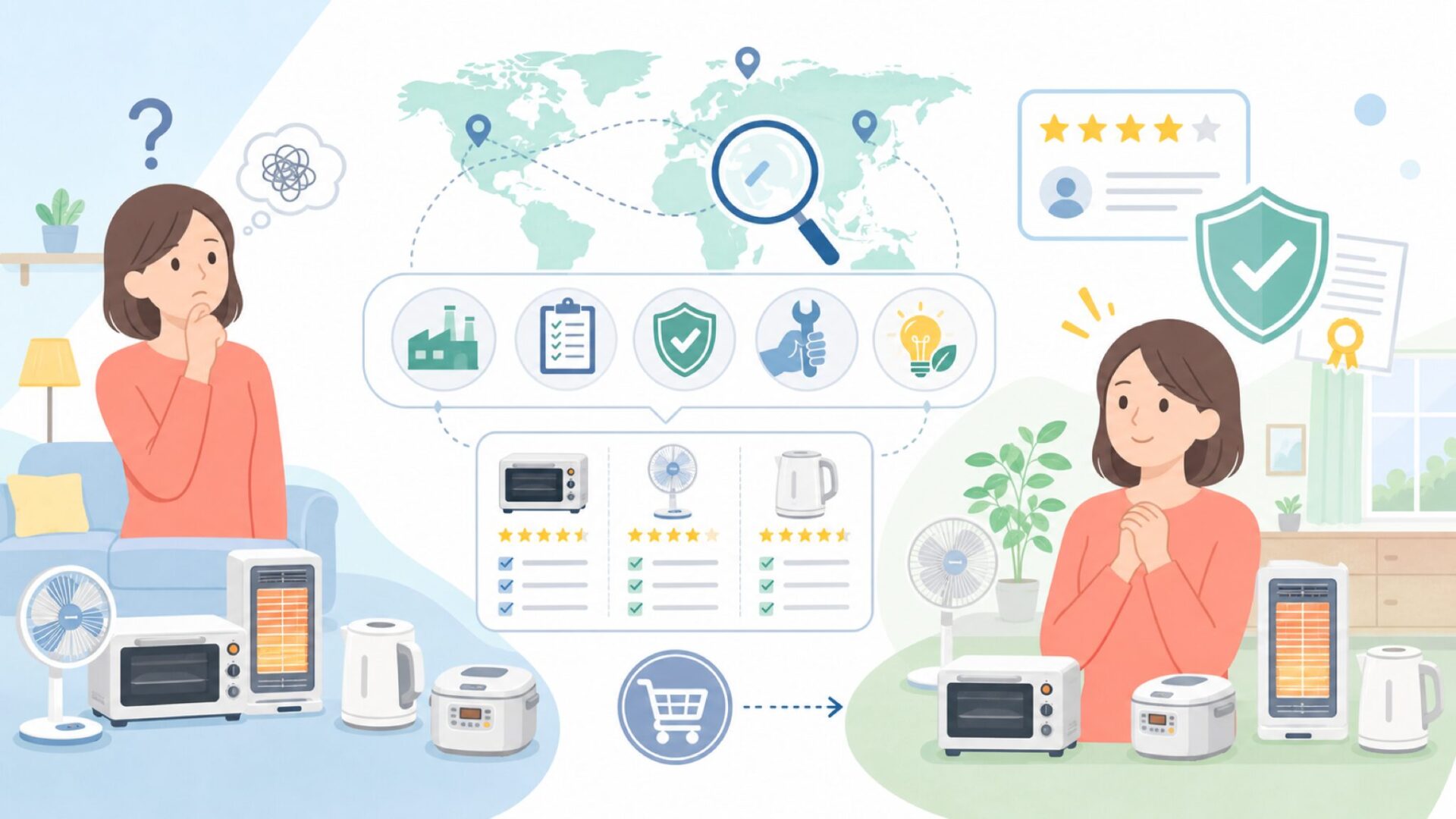TEKNOS（テクノス）はどこの国のブランド？製造国・品質・安さの理由をまとめて解説の要点を表すイラ