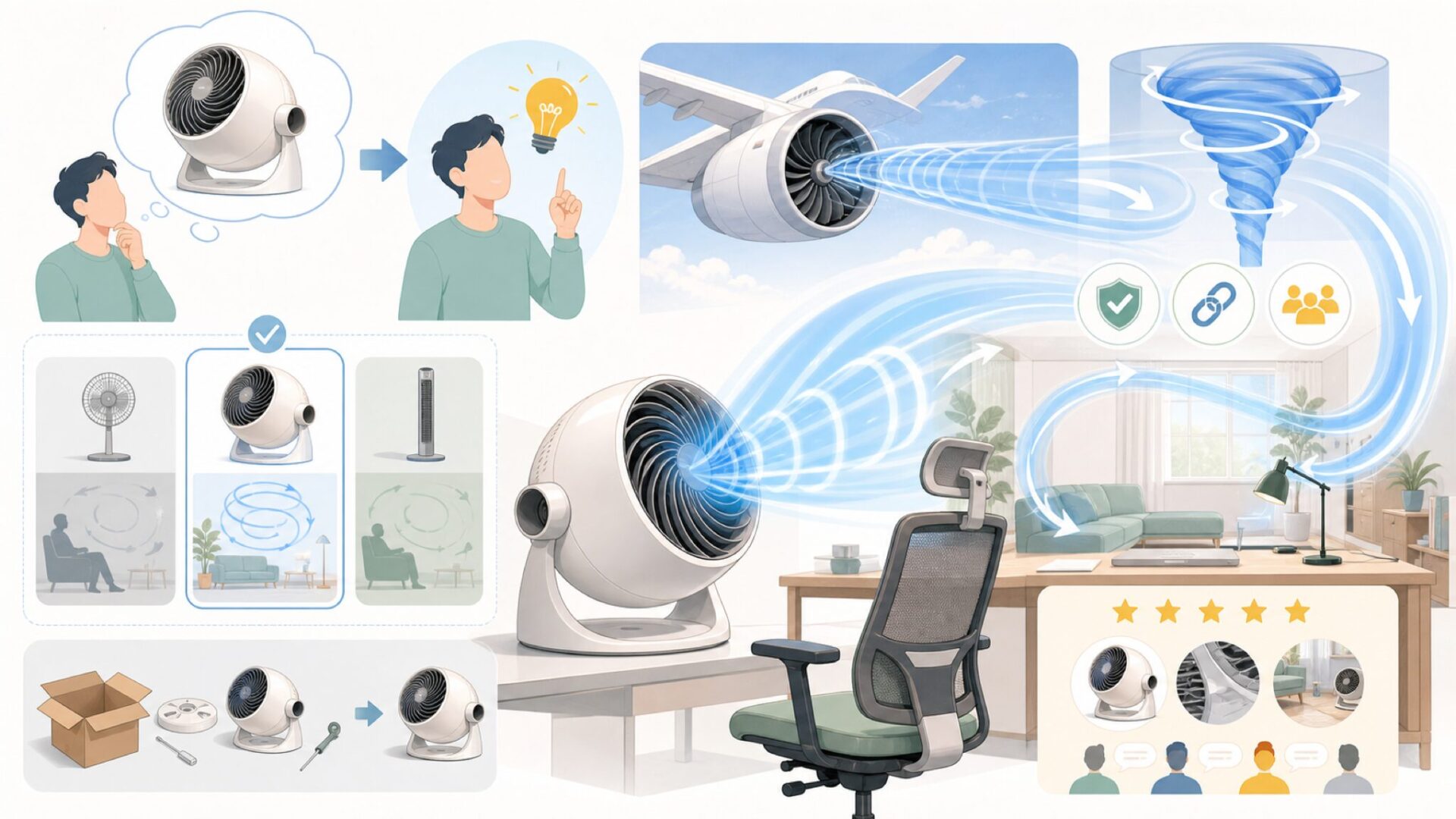 航空機技術がサーキュレーターを変えたを表すイラスト