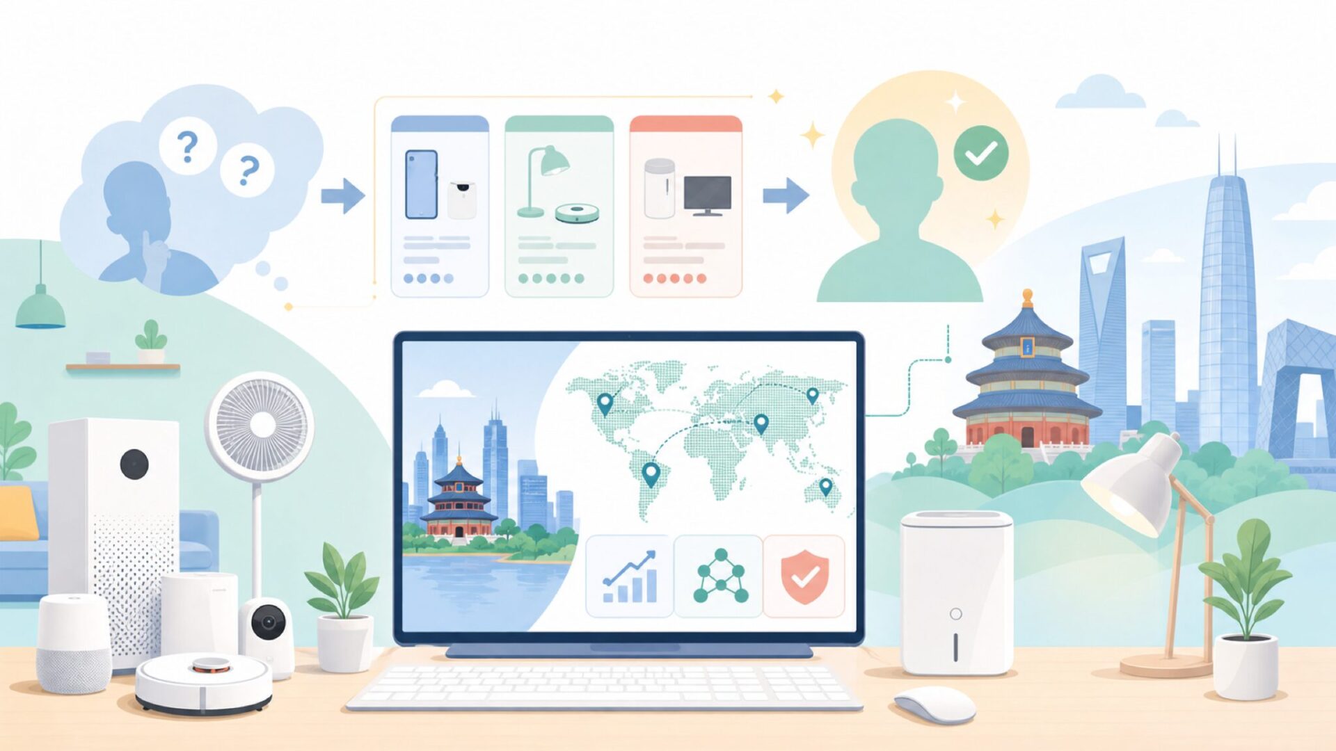 Xiaomi（Mijia）は中国・北京生まれのグローバルテクノロジーブランドを表すイラスト