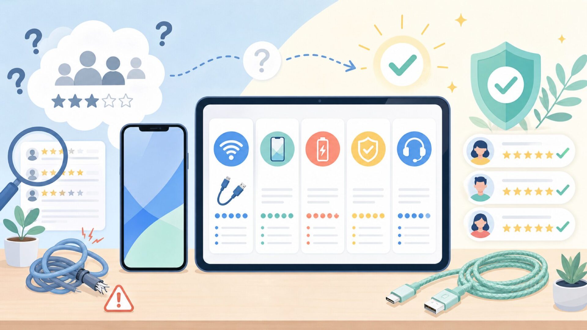 SyncwireのAmazonレビューは信頼できる？を表すイラスト