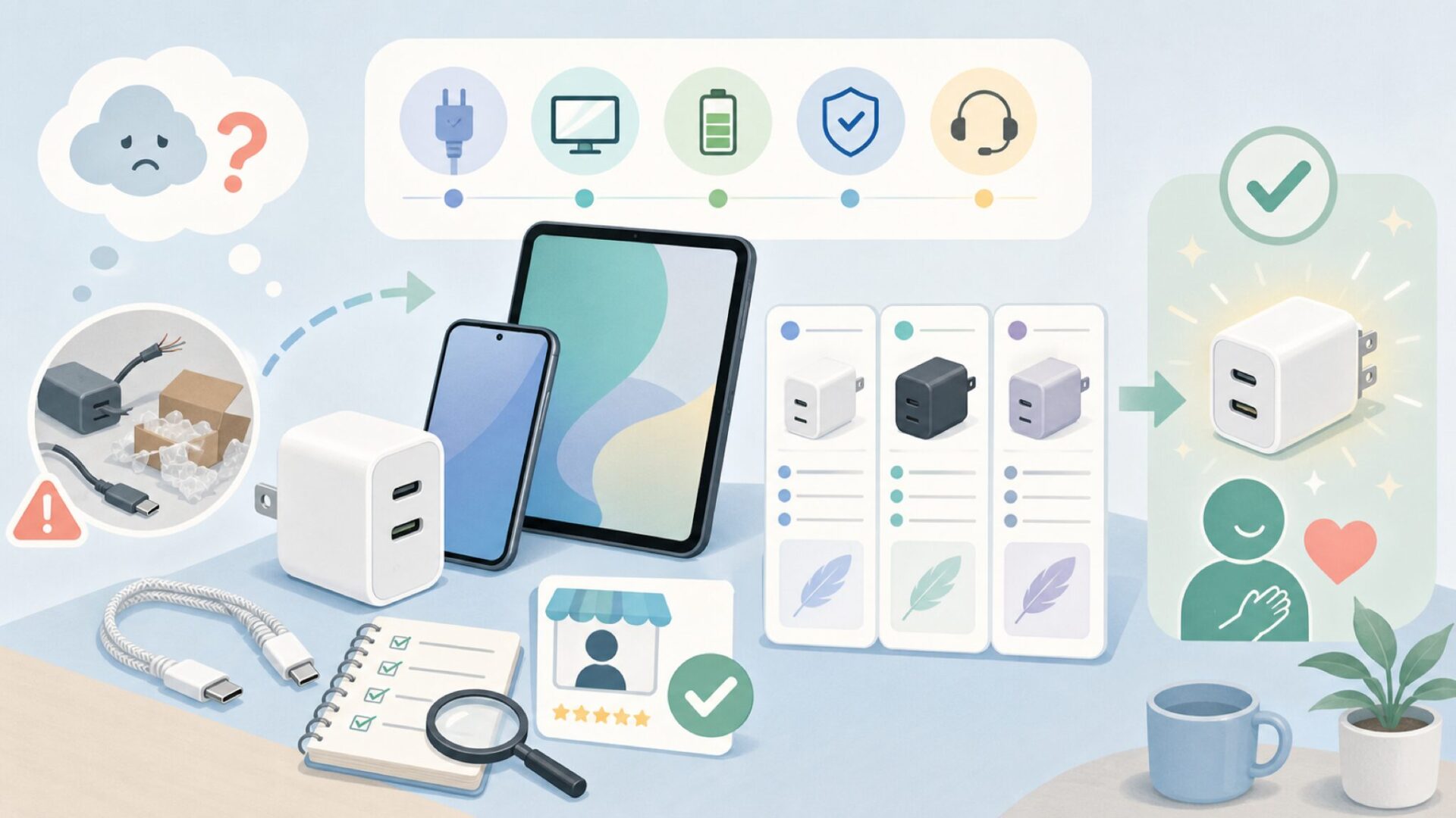 WECENTの充電器を個人で購入するならを表すイラスト