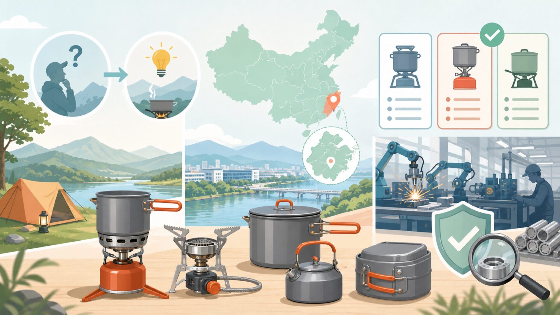 Fire-Mapleはどこの国のブランドか――中国・浙江省発の調理器具専門メーカーを表すイラスト