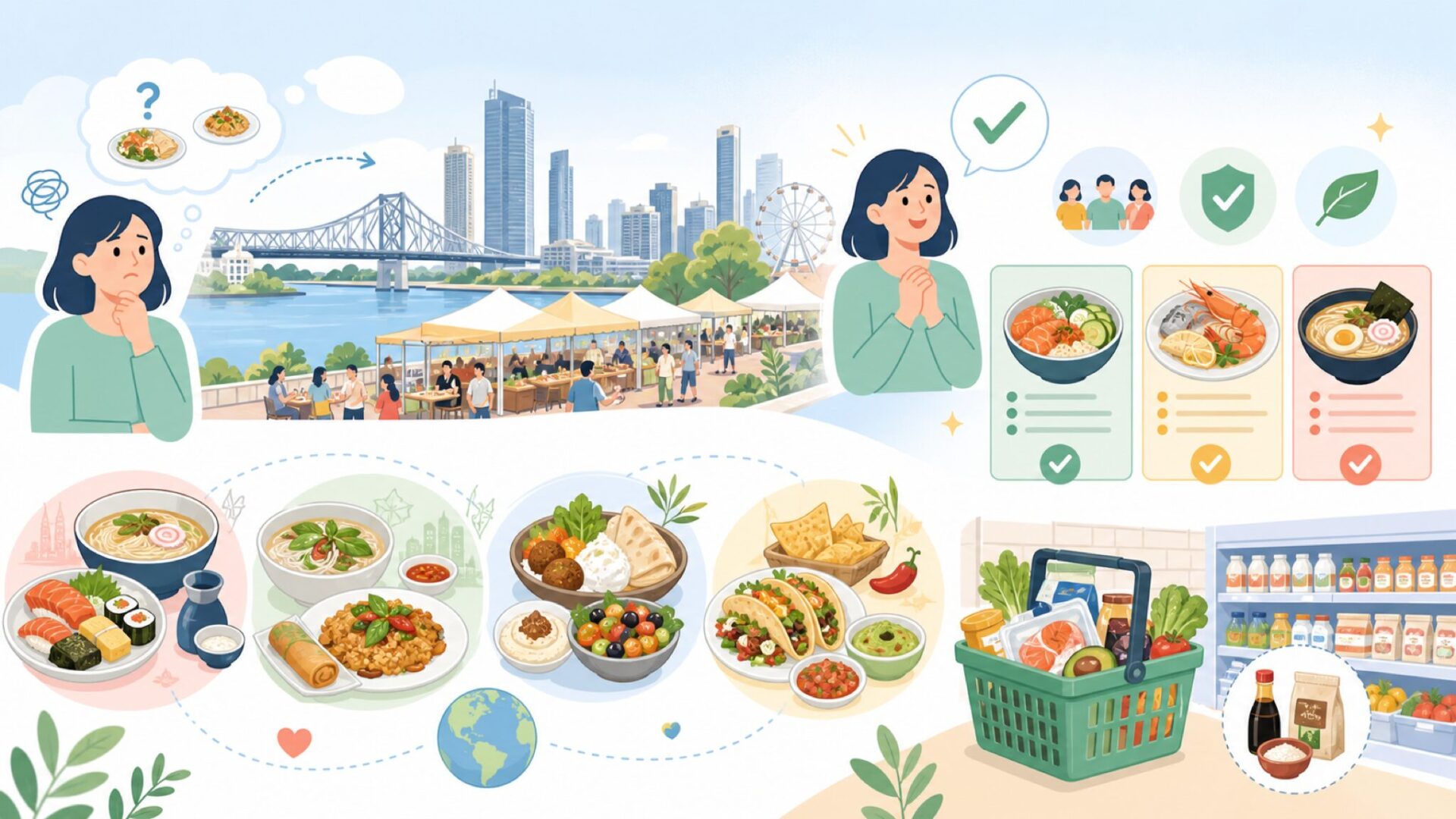 ブリスベンの食文化・グルメ情報を表すイラスト