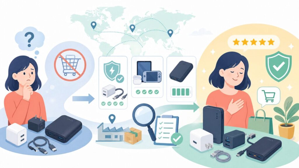 RAVPowerがAmazonから追放された理由と、今どこで買えるかの要点を表すイラスト