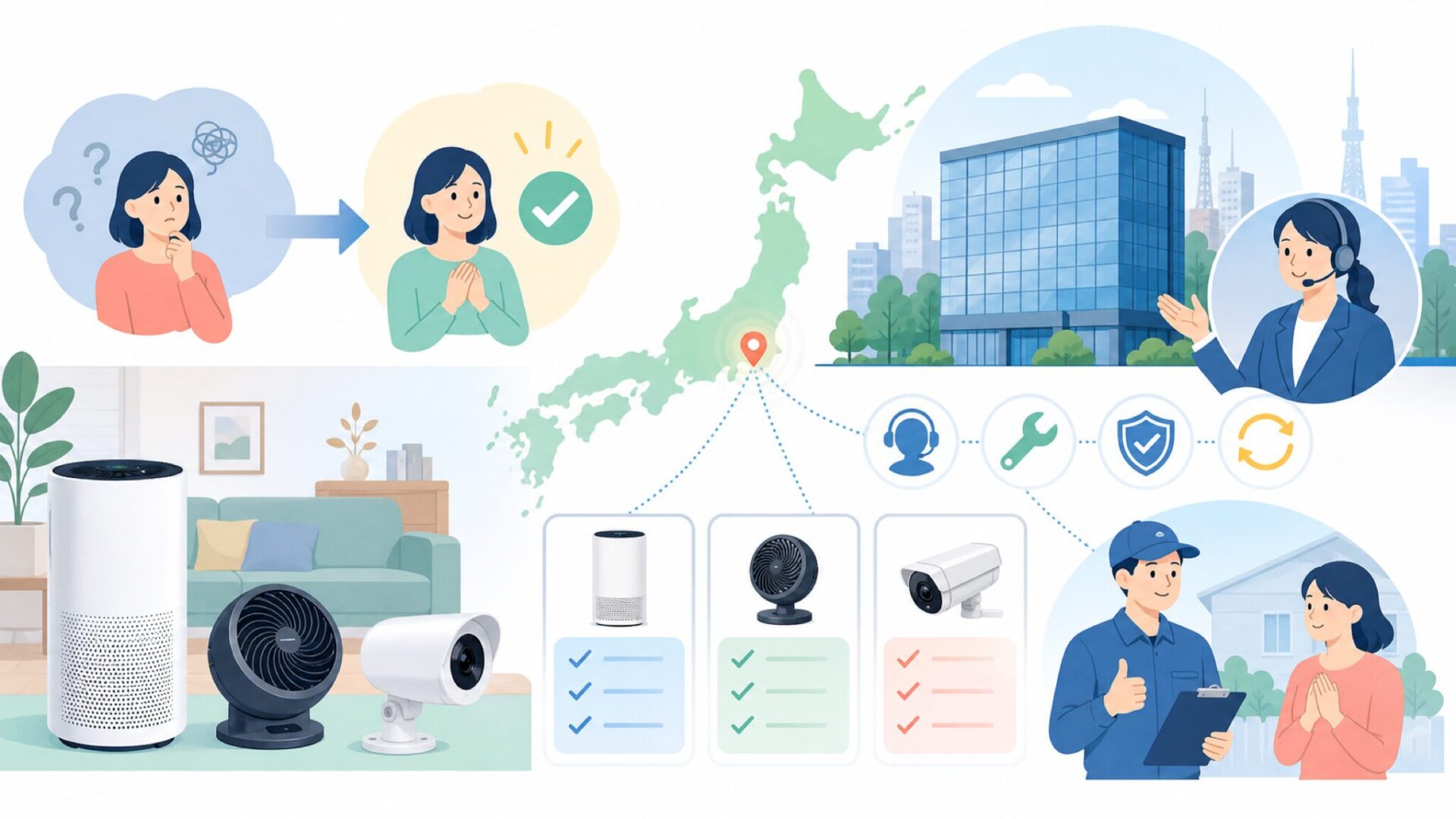 日本でのHoneywell——国内展開とサポート体制を表すイラスト