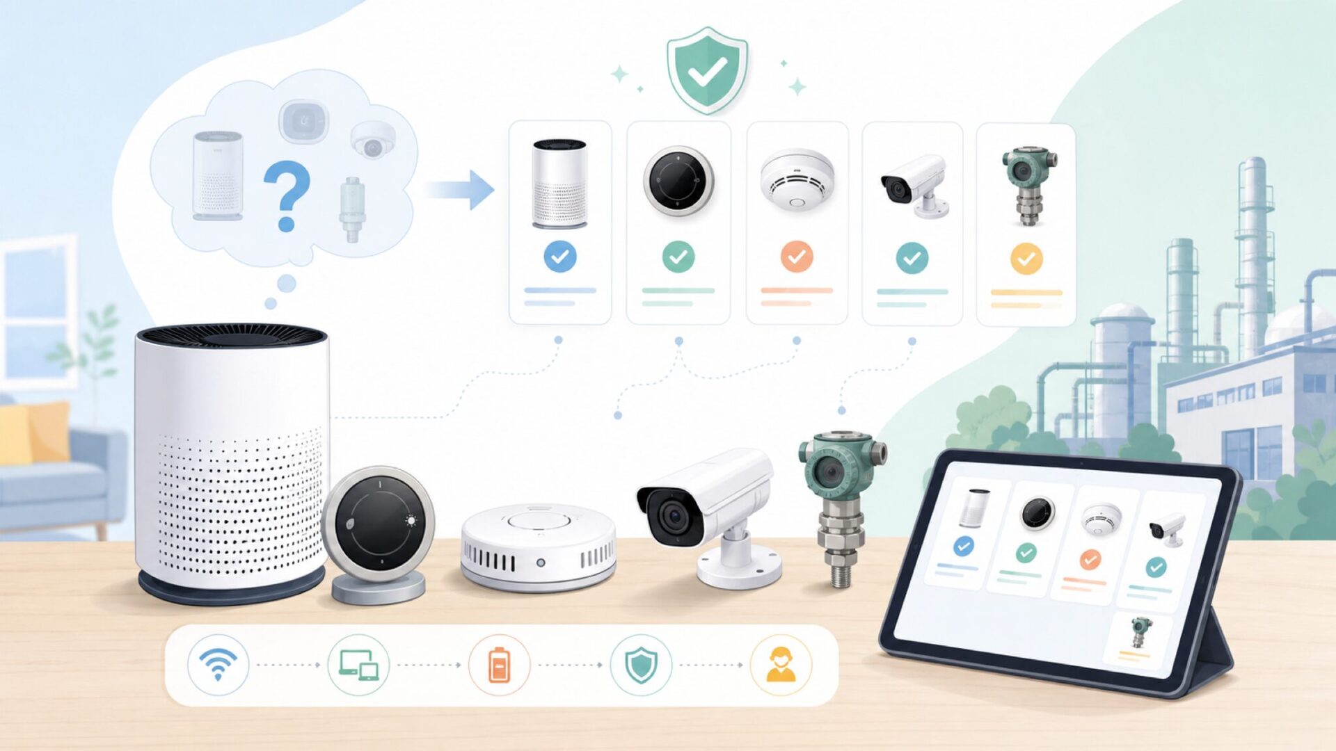 身近に使われているHoneywellの製品たちを表すイラスト