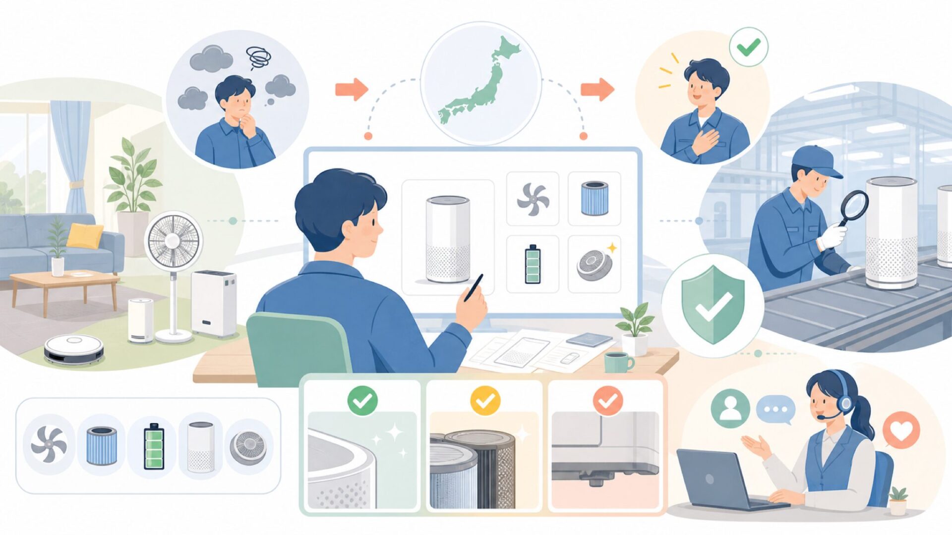 設計と品質管理は日本主導で行われているを表すイラスト