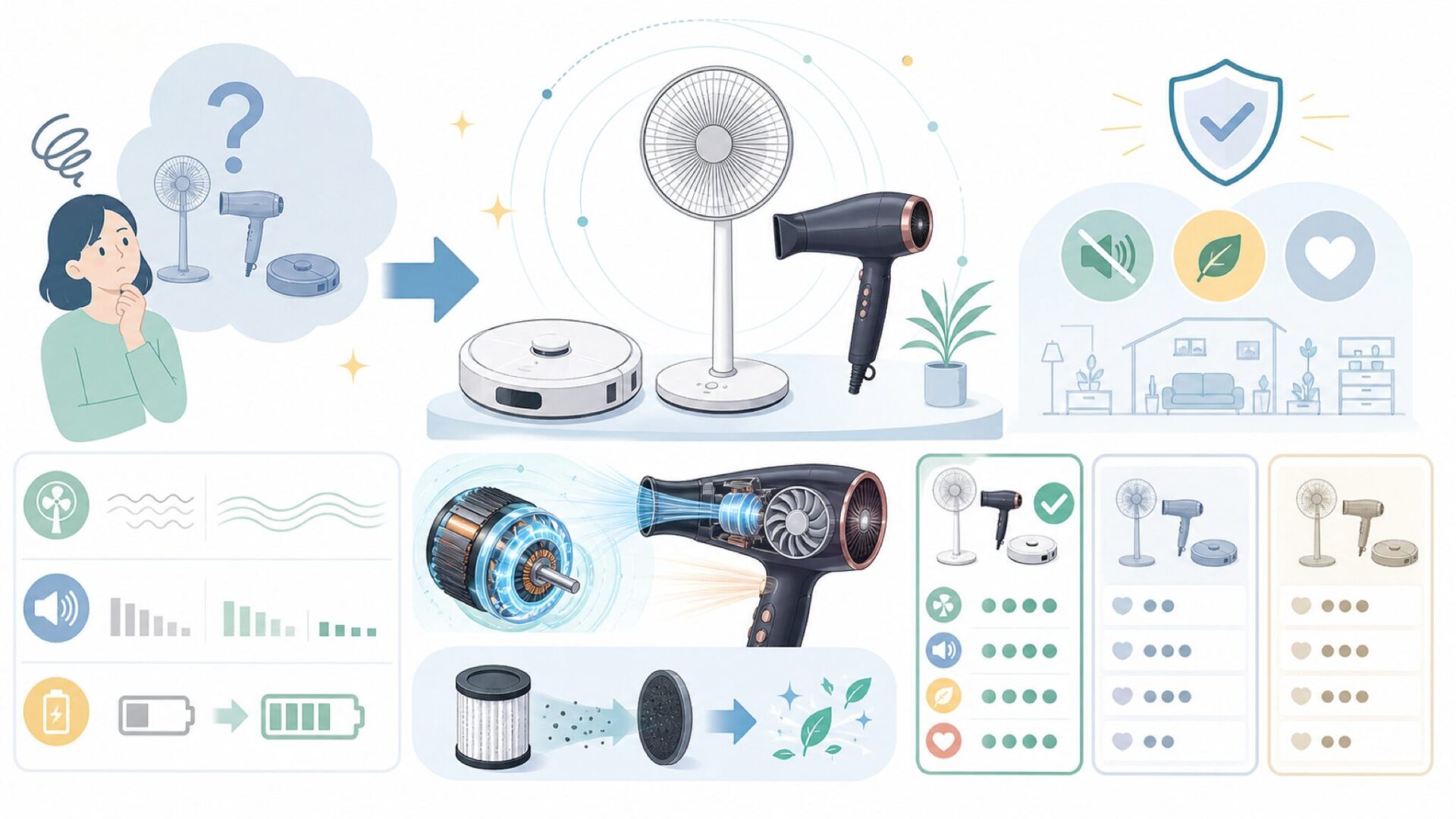コイズミ製品の技術的なこだわりを表すイラスト