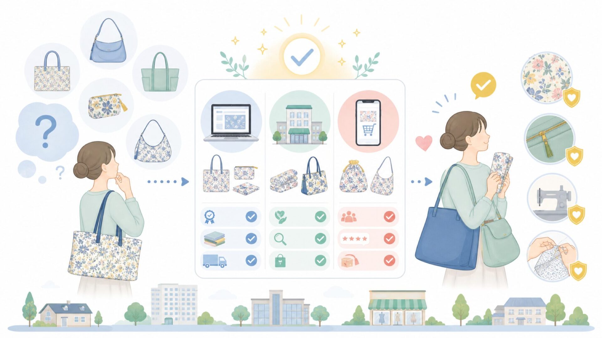 日本でリバティを購入する方法を表すイラスト