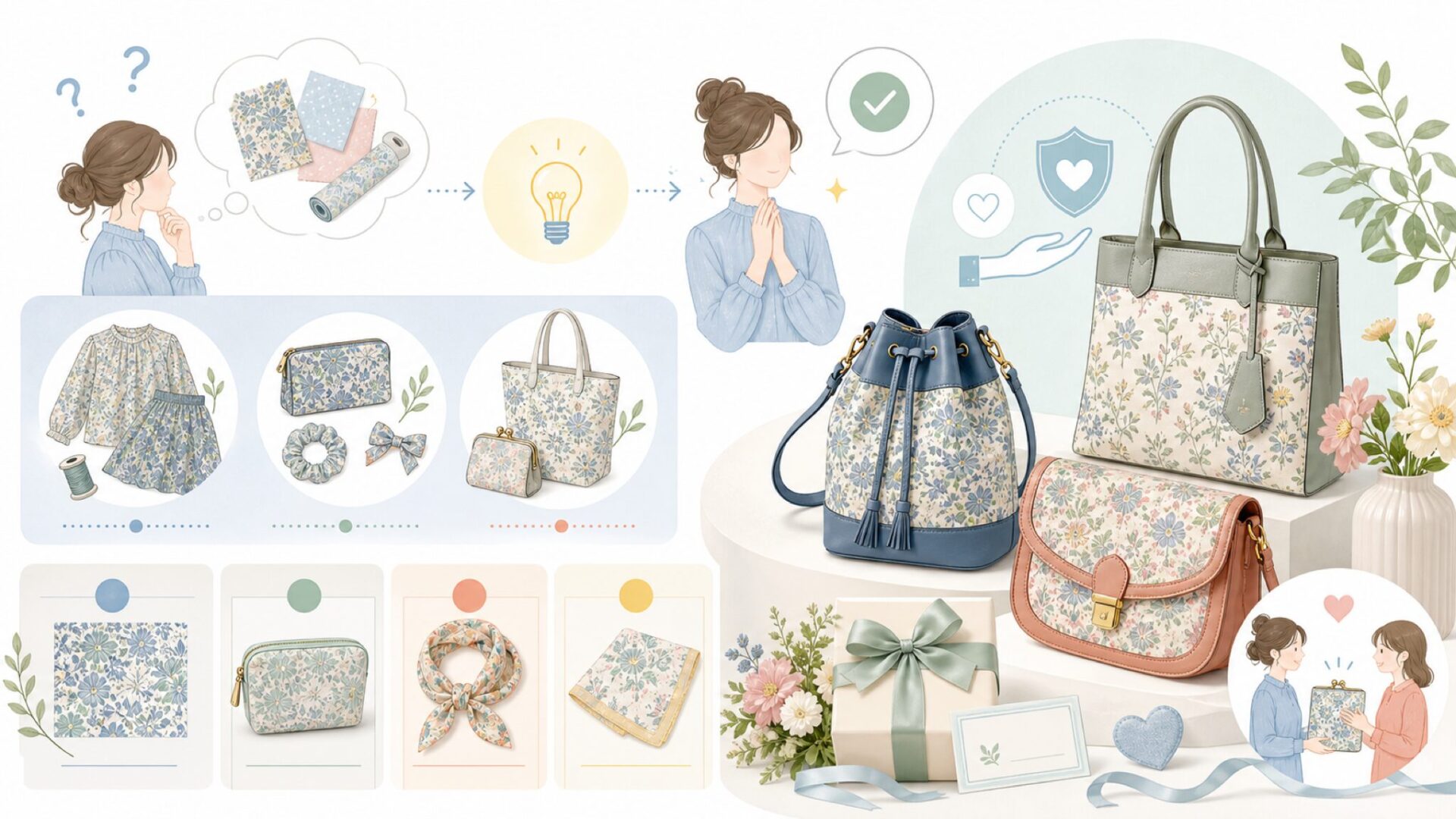 リバティ製品のおすすめ活用法を表すイラスト