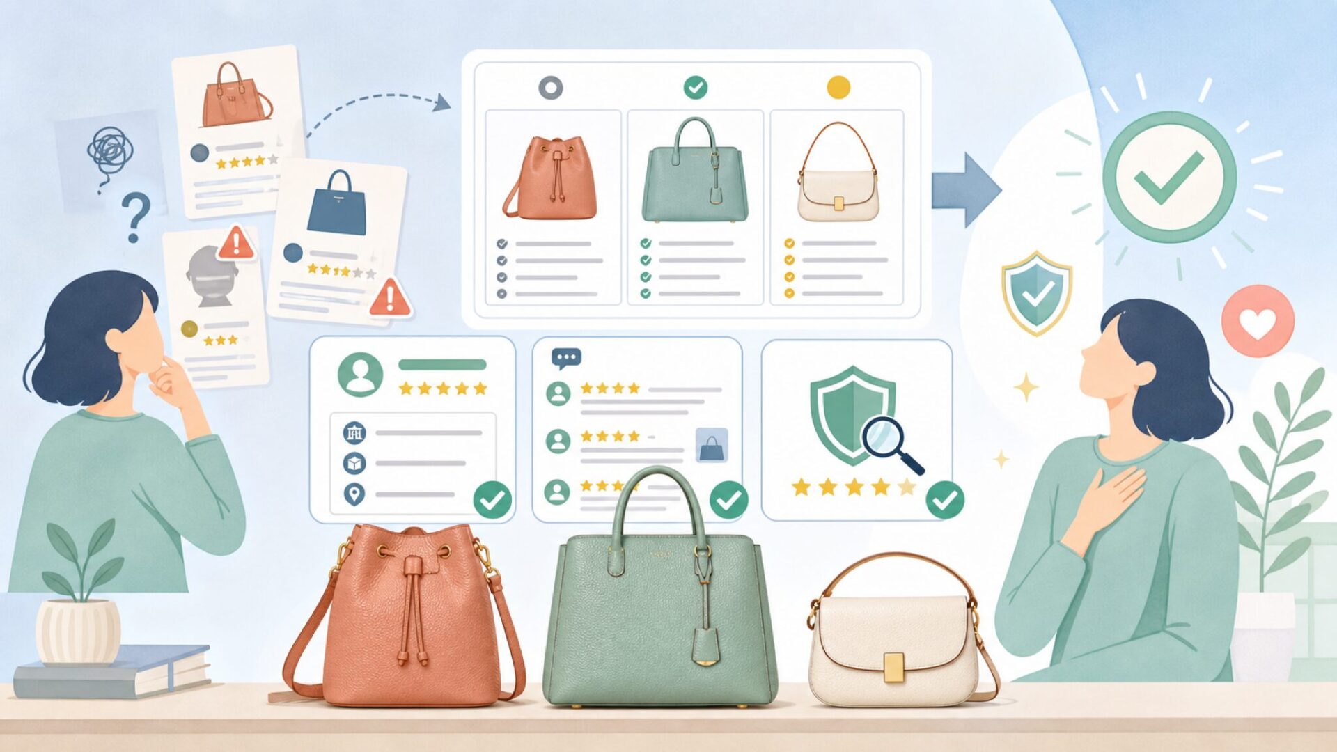 AmazonでKALIDIバッグを購入する際の注意点を表すイラスト