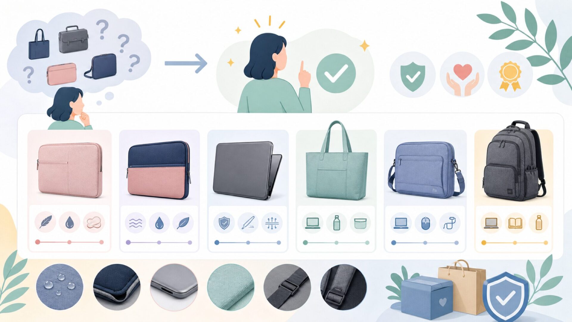 タイプ別おすすめMOSISO商品6選を表すイラスト