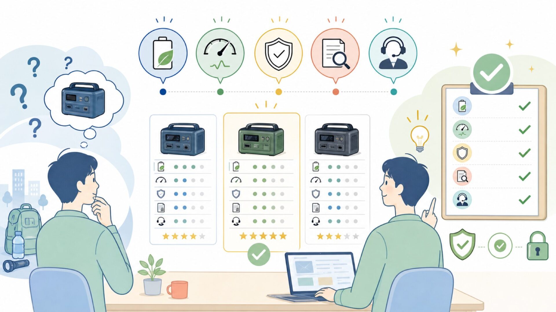 LIPOWERを選ぶ前に確認すべき5つのポイントを表すイラスト