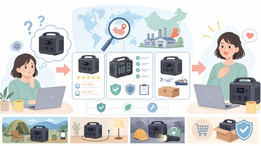 LIPOWERはどこの国のブランド？中国メーカーの実態と安全性を徹底解説の要点を表すイラスト