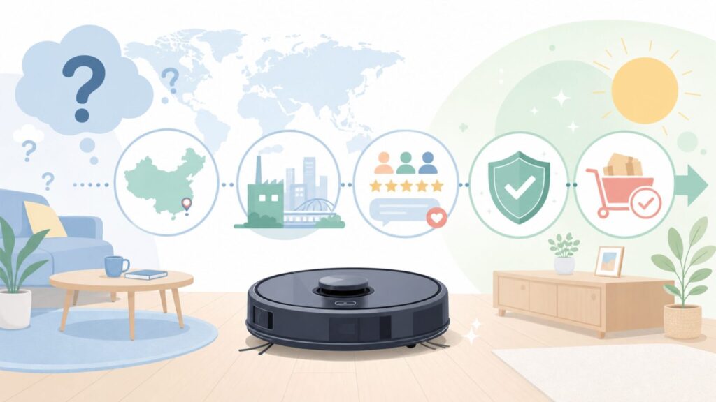 AIRROBOはどこの国のブランド？中国製の実態と口コミを徹底解説の要点を表すイラスト
