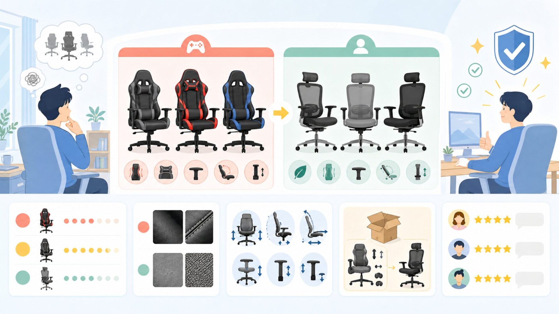 AKRacingの製品ラインと特徴を表すイラスト