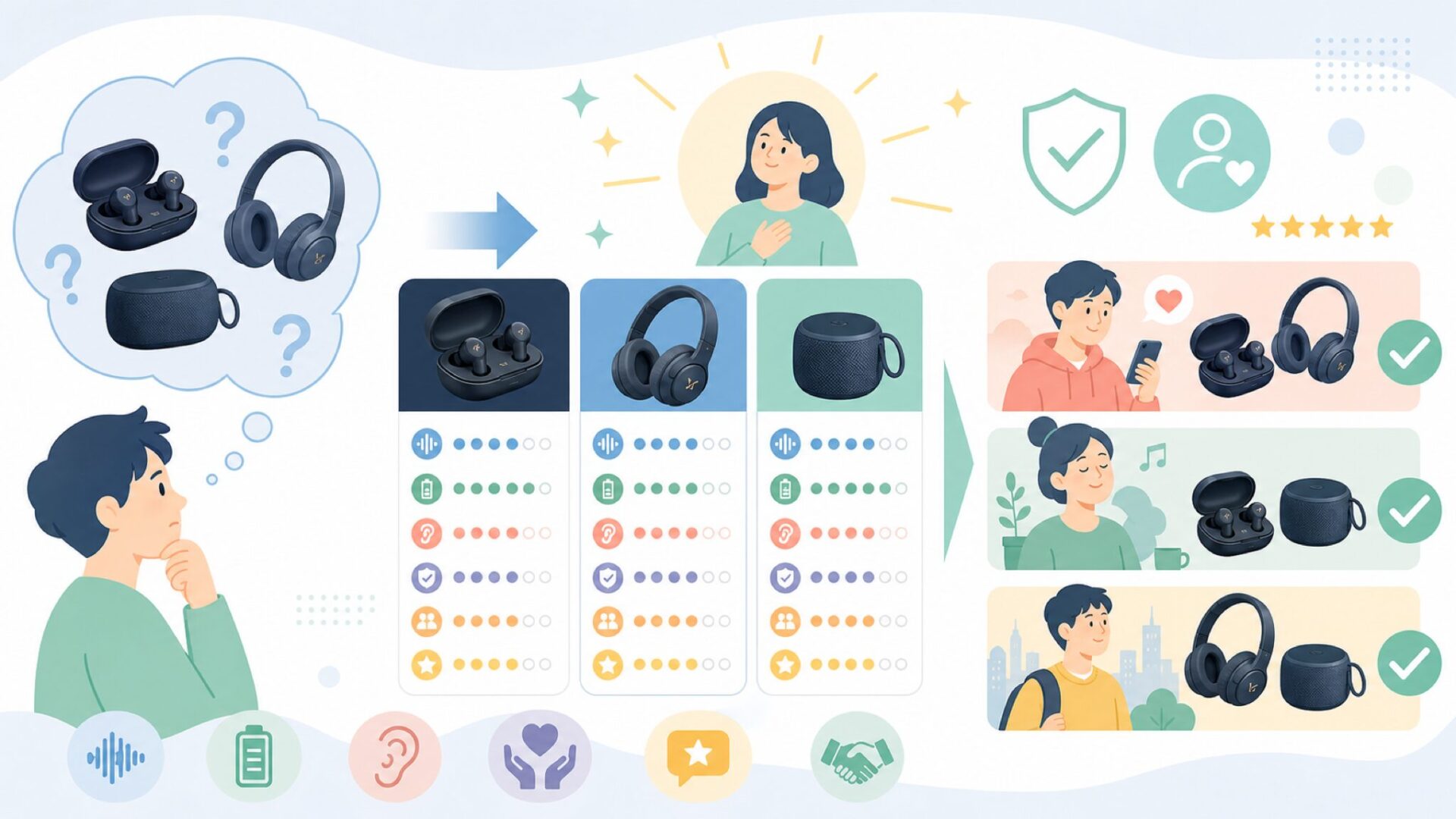 AVIOTと競合ブランドを比較する——どんな人に向いているかを表すイラスト