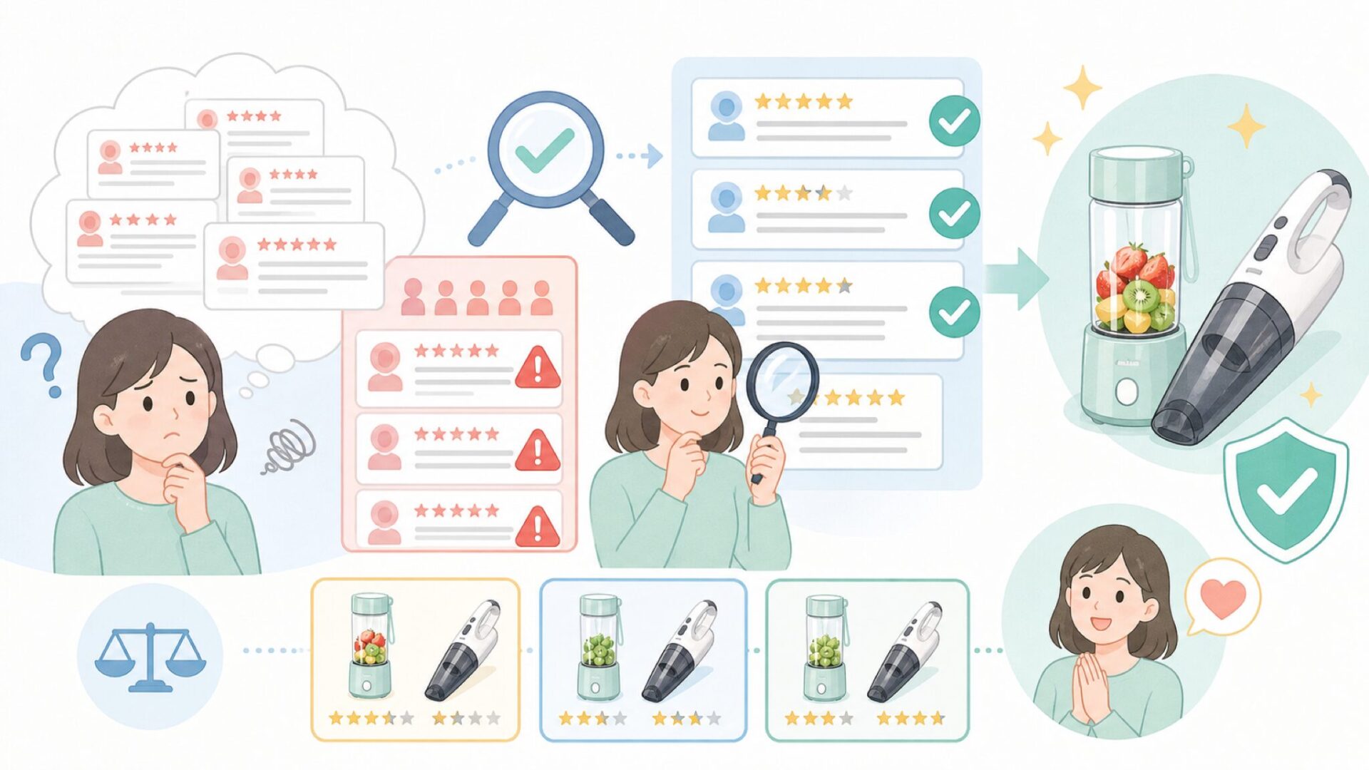 Angashionの口コミ・レビューは信用できるのかを表すイラスト